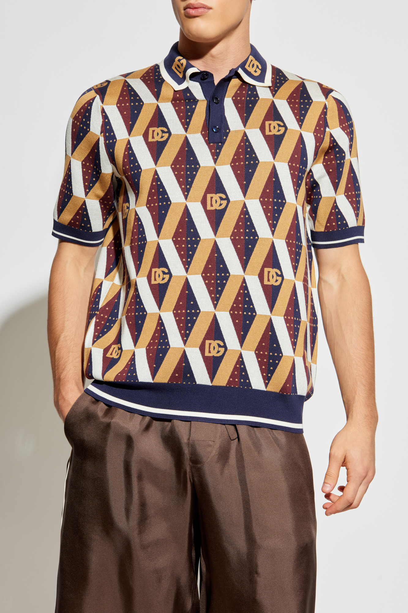 Dolce & Gabbana Silk polo with monogram | Men's Clothing